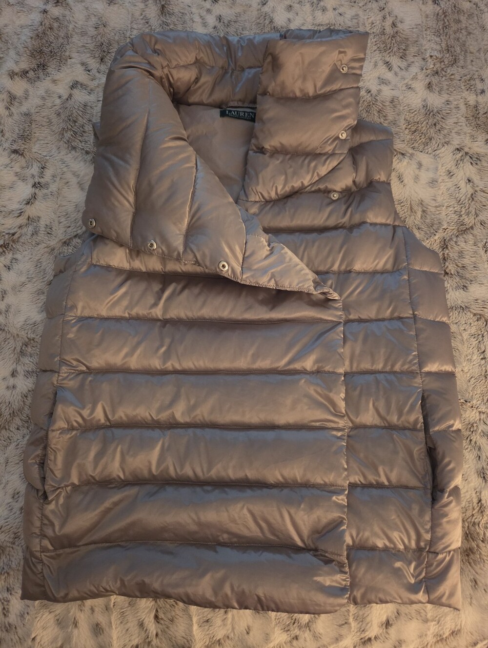Lauren Ralph Lauren Down Puffer Vest Silver Grey Double Breasted Small - Picture 9 of 11